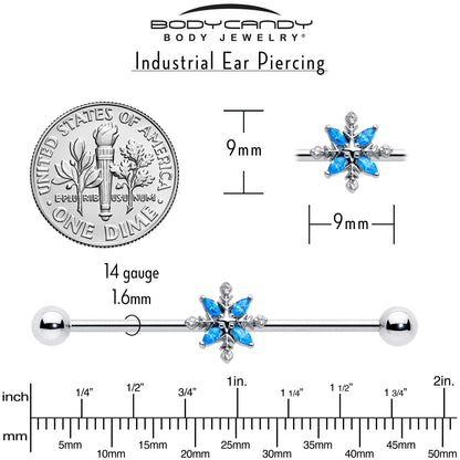 14G Blue CZ Gem Classic Flower Industrial Barbell 38mm
