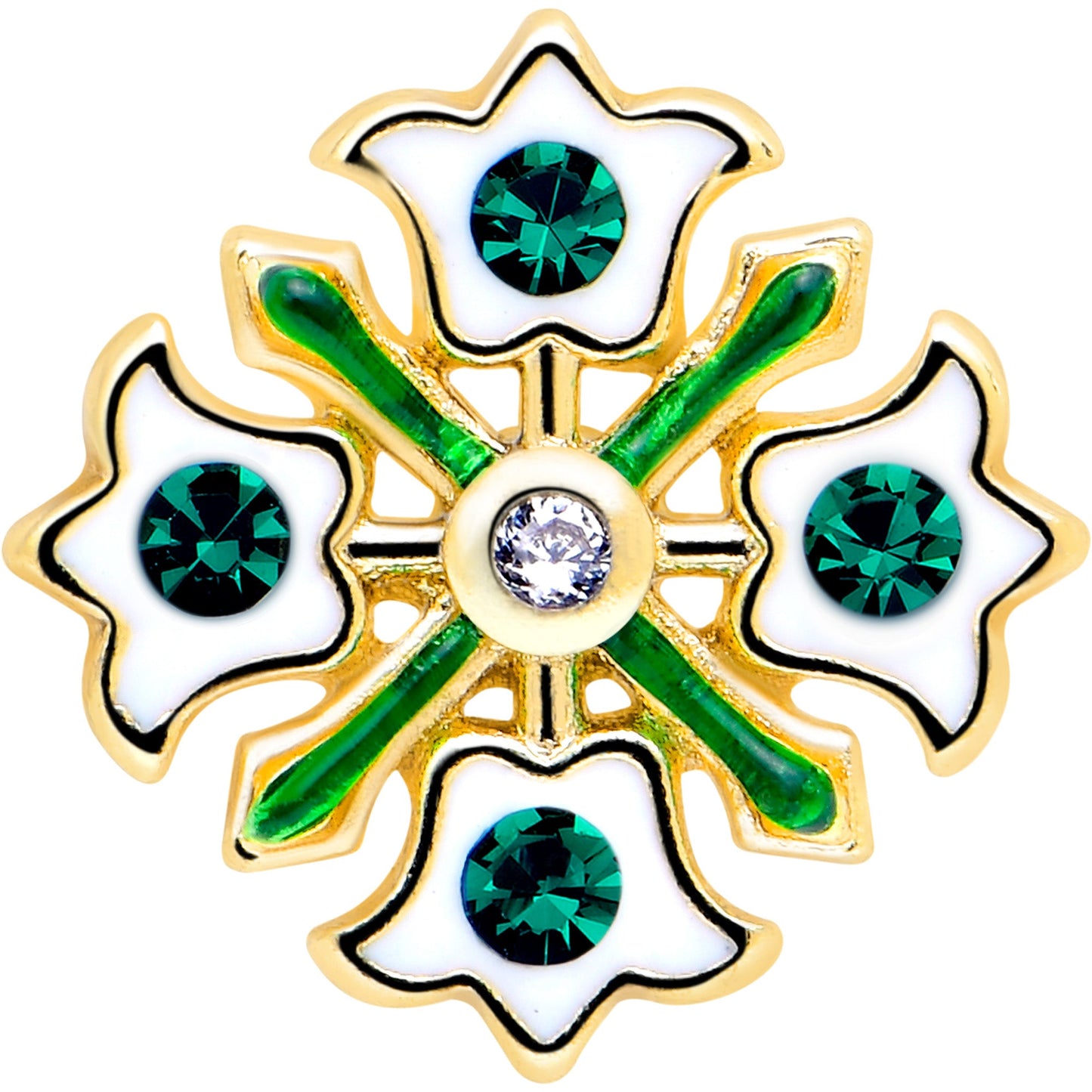 20G 7mm Green Gem Flower Wreath L Shape Nose Ring