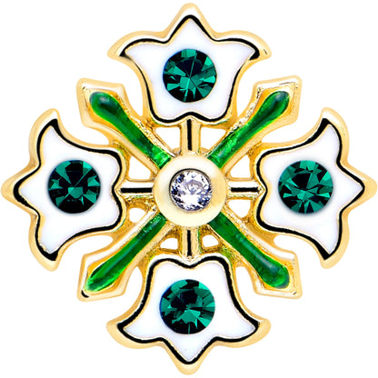 20G 7mm Green Gem Flower Wreath L Shape Nose Ring