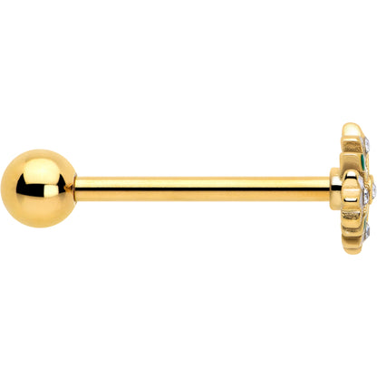 Clear Gem Gold Tone Flower Wreath Barbell Tongue Ring