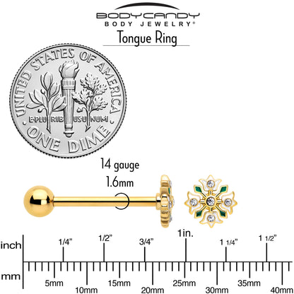 Clear Gem Gold Tone Flower Wreath Barbell Tongue Ring