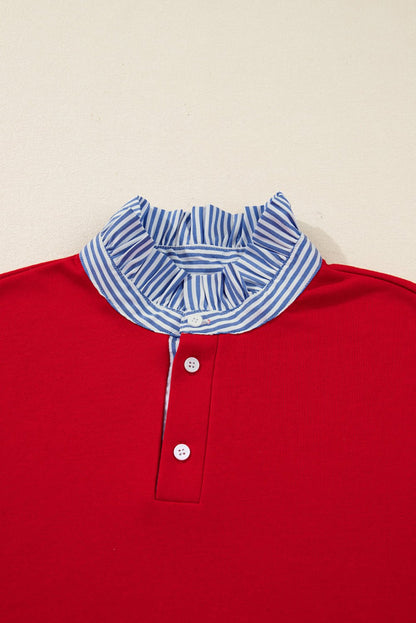 Racing Red Striped Collar Patchwork Satin Bow Sweatshirt and Shorts Set - Jaico Online Shop