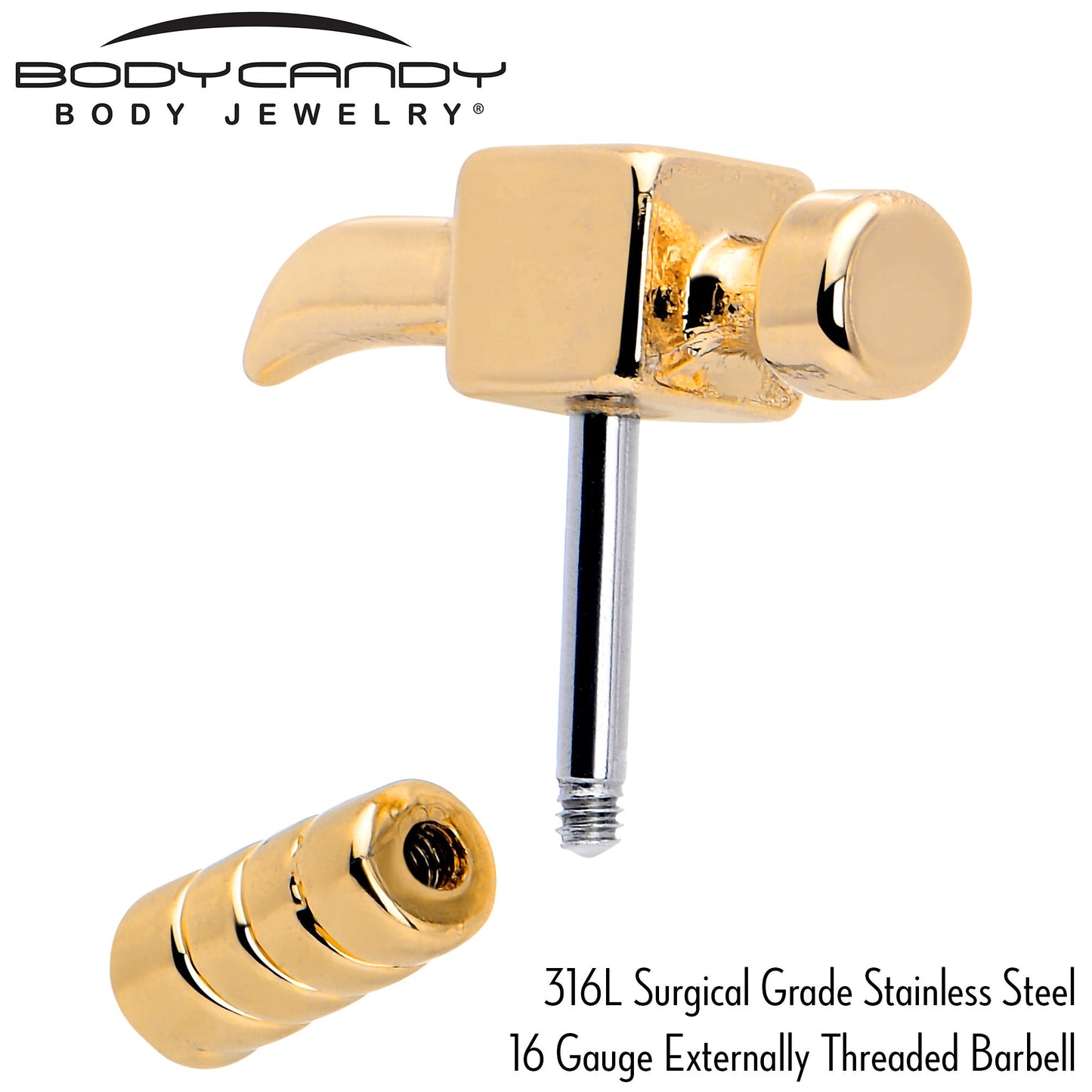 16G 1/4 Gold Tone Optical Illusion Hammer Cartilage Tragus Earring