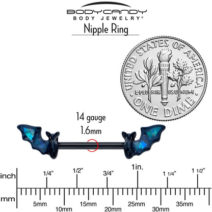 14G 9/16 Black Bats in Blue Barbell Nipple Ring Set