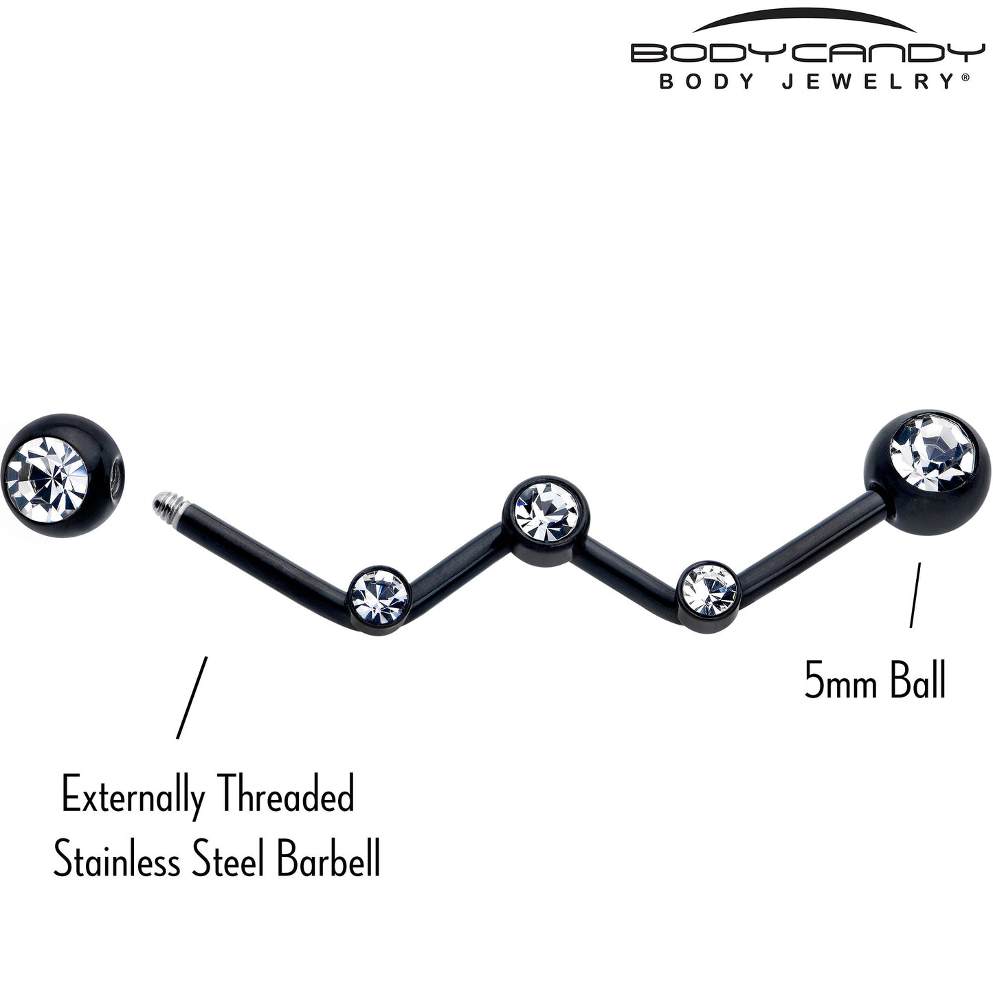 14G Clear Gem Black Constellation Style Project Bar 32mm