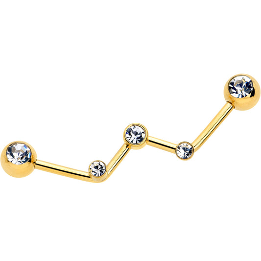 14G Clear Gem Gold Tone Constellation Style Project Bar 32mm