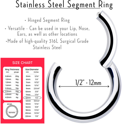 10G 1/2 316L Surgical Steel Precision Hinged Segment Hoop