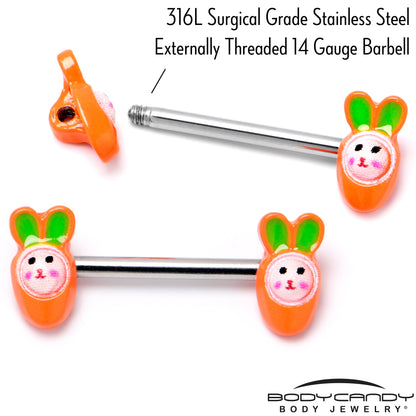 14G 9/16 Surprise Carrot Easter Bunny Barbell Nipple Ring Set