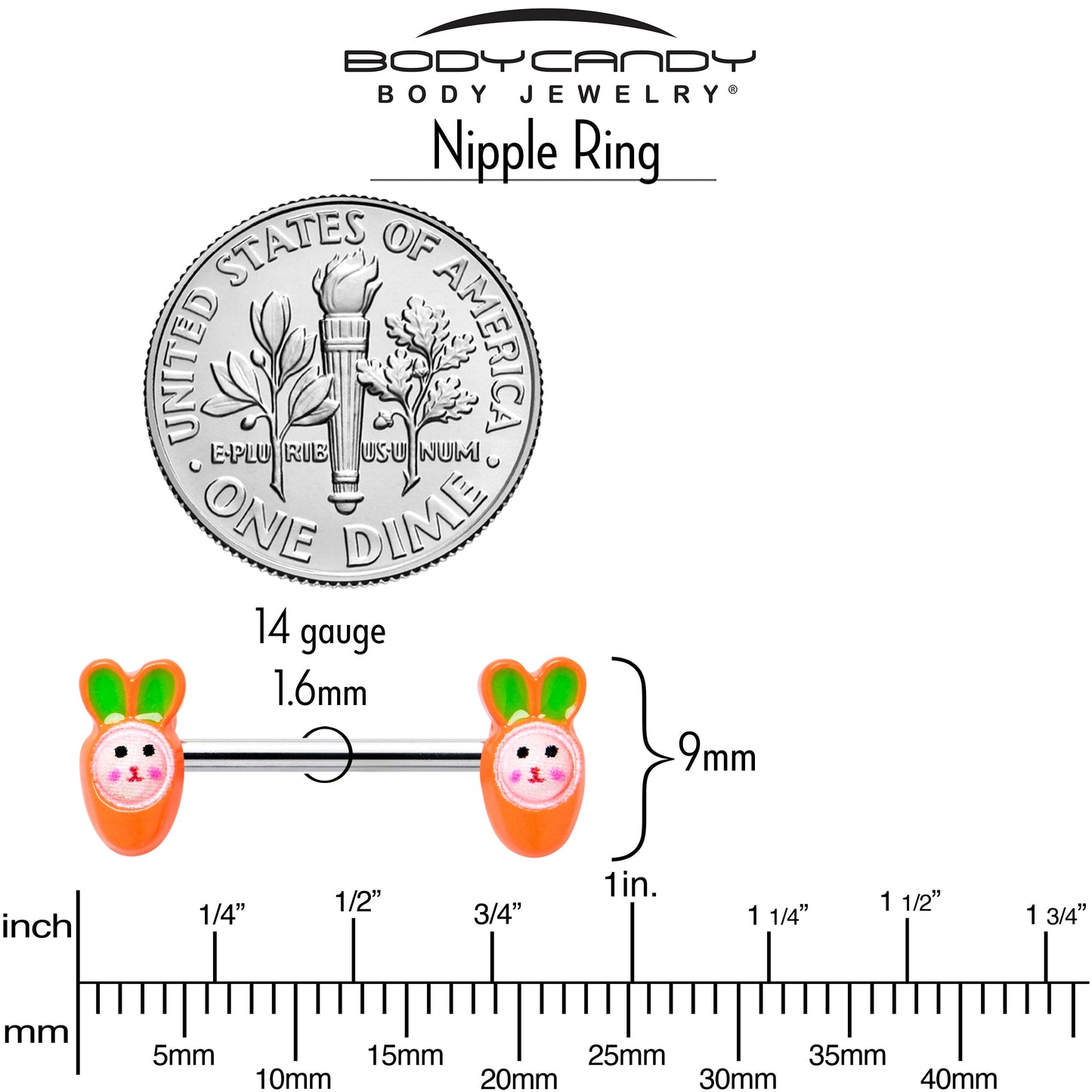 14G 9/16 Surprise Carrot Easter Bunny Barbell Nipple Ring Set