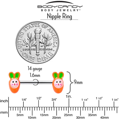 14G 9/16 Surprise Carrot Easter Bunny Barbell Nipple Ring Set