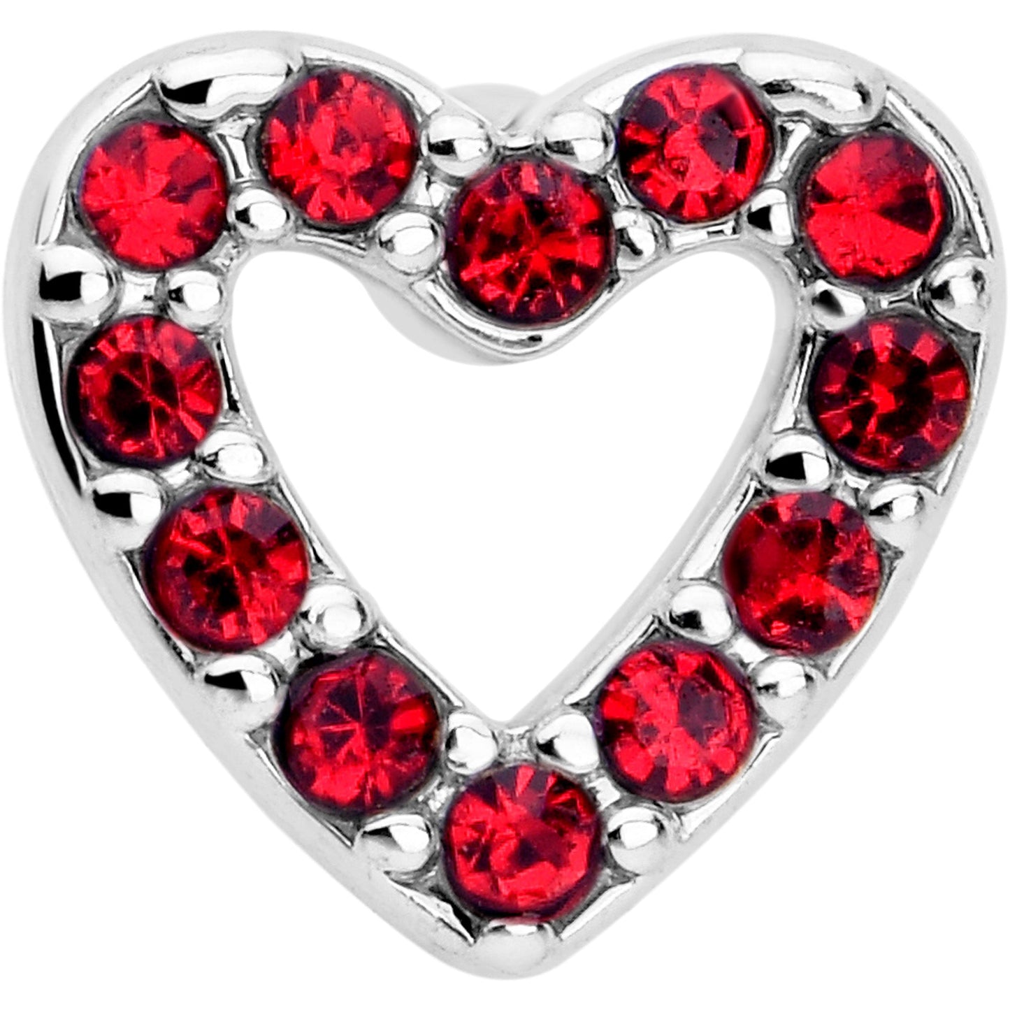 20G 7mm Red Gem Hollow Paved Heart L Shape Nose Ring