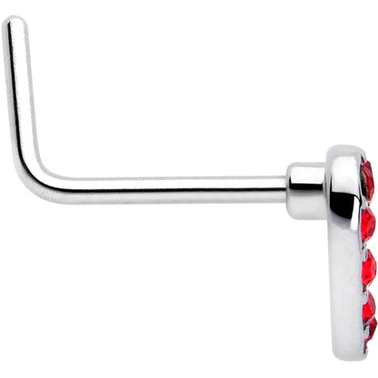 20G 7mm Red Gem Hollow Paved Heart L Shape Nose Ring