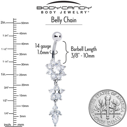 Clear CZ Gem Glamour Flower Faux Pearl Dangle Belly Ring Belly Chain