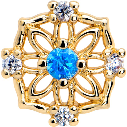 16G 5/16 Blue CZ Gem Gold Tone Flower Ring Labret Monroe Tragus