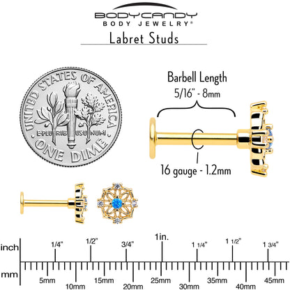 16G 5/16 Blue CZ Gem Gold Tone Flower Ring Labret Monroe Tragus