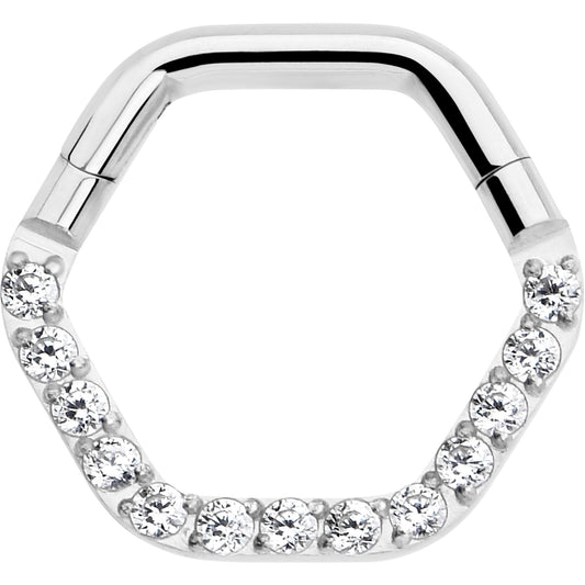 16G 5/16 Clear CZ Gem Hexagon Shape Hinged Segment Ring
