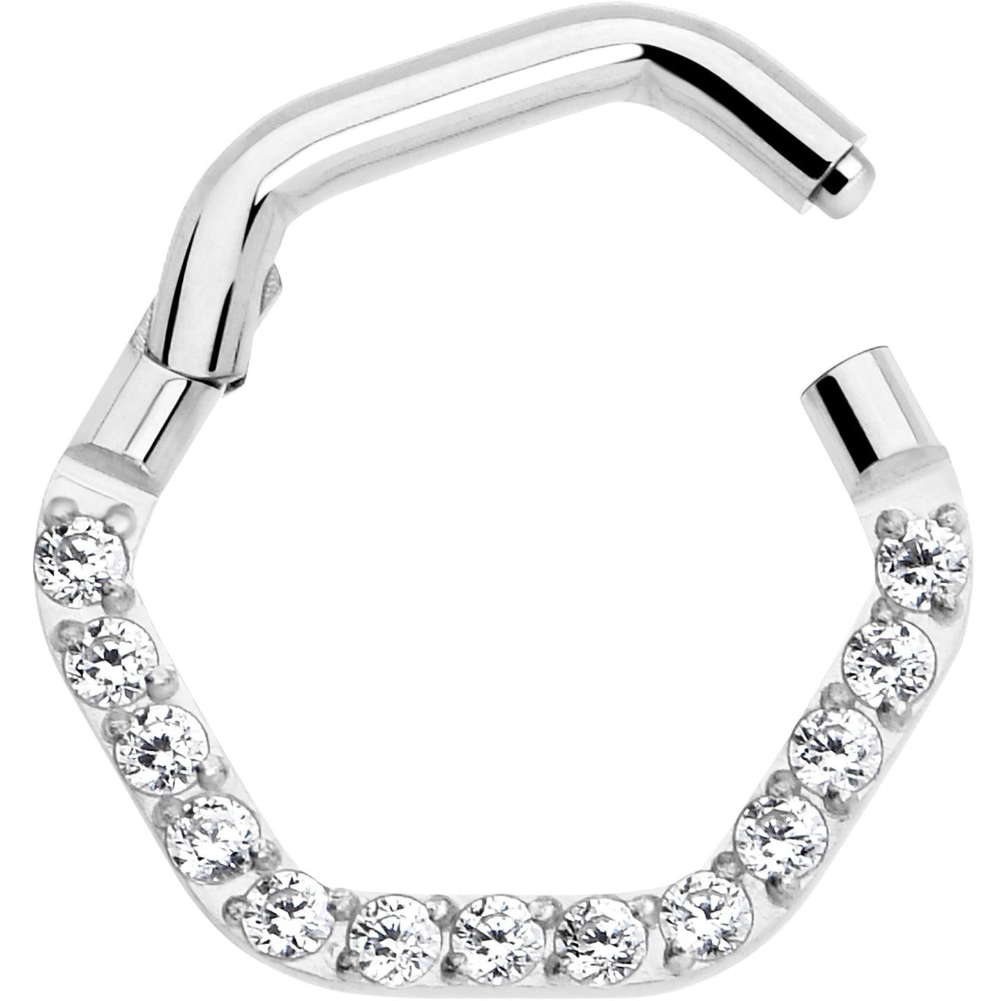 16G 5/16 Clear CZ Gem Hexagon Shape Hinged Segment Ring