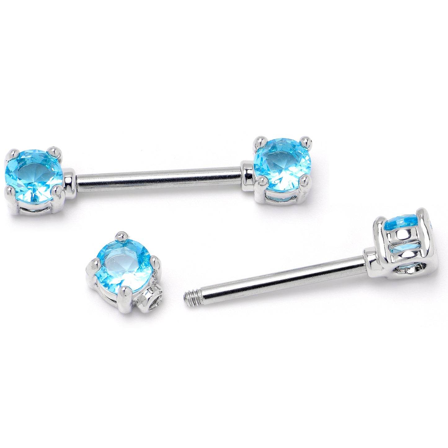 14G 9/16 Blue CZ Gem Love Forward Facing Barbell Nipple Ring Set