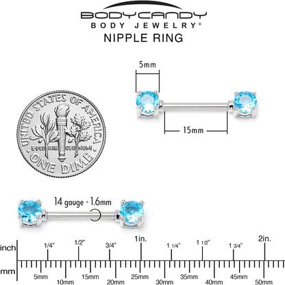 14G 9/16 Blue CZ Gem Love Forward Facing Barbell Nipple Ring Set