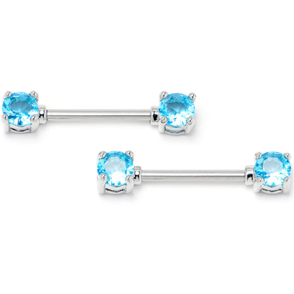14G 9/16 Blue CZ Gem Love Forward Facing Barbell Nipple Ring Set