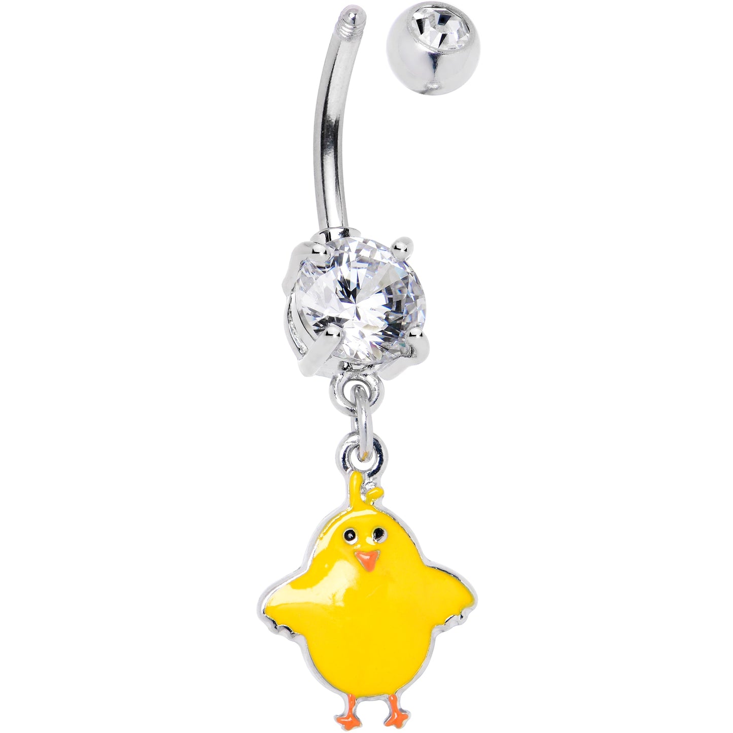 Clear Gem Sweet Yellow Baby Chick Dangle Belly Ring