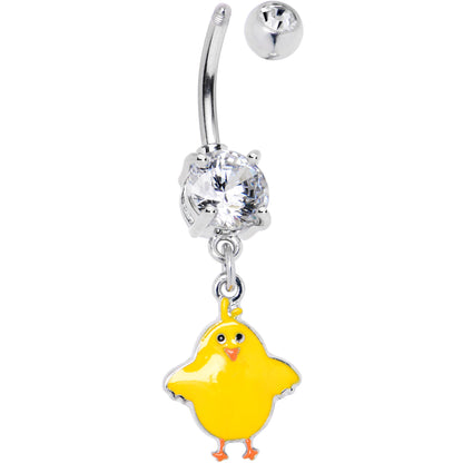 Clear Gem Sweet Yellow Baby Chick Dangle Belly Ring