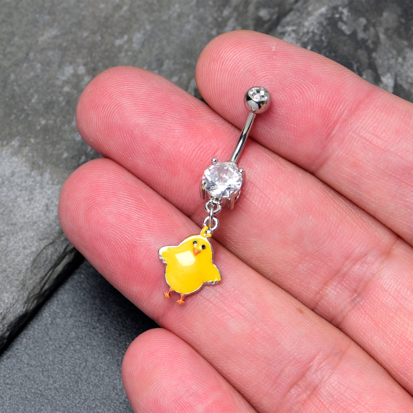 Clear Gem Sweet Yellow Baby Chick Dangle Belly Ring