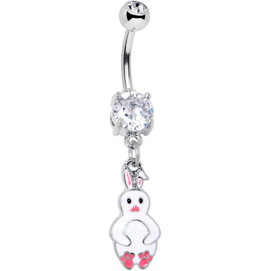 Clear Gem Bunny White Rabbit Dangle Belly Ring
