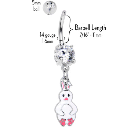 Clear Gem Bunny White Rabbit Dangle Belly Ring