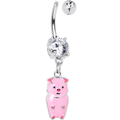 Clear Gem Pretty Pink Piggy Dangle Belly Ring