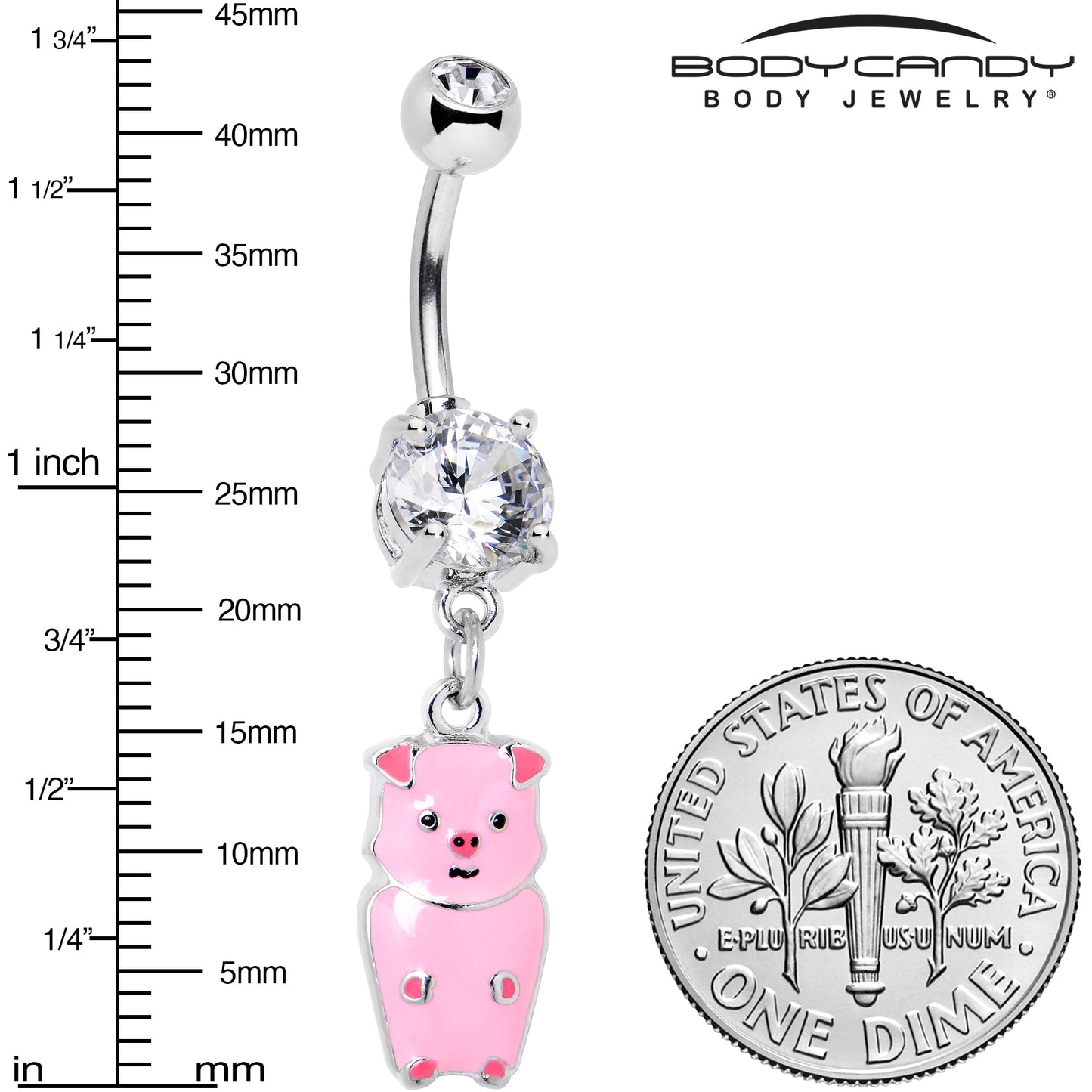 Clear Gem Pretty Pink Piggy Dangle Belly Ring