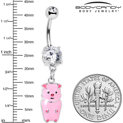 Clear Gem Pretty Pink Piggy Dangle Belly Ring
