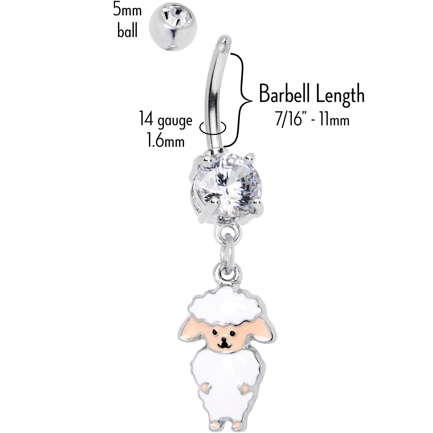 Clear Gem Sweetheart Sheep Dangle Belly Ring
