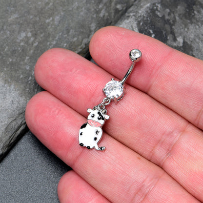 Clear Gem Moo Cow Cutie Dangle Belly Ring