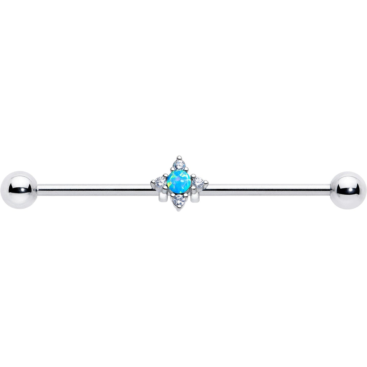 14G Blue Synthetic Opal Rhombus Star Industrial Barbell 38mm