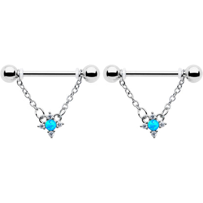 14G 9/16 Blue Synthetic Opal Rhombus Star Dangle Nipple Ring Set