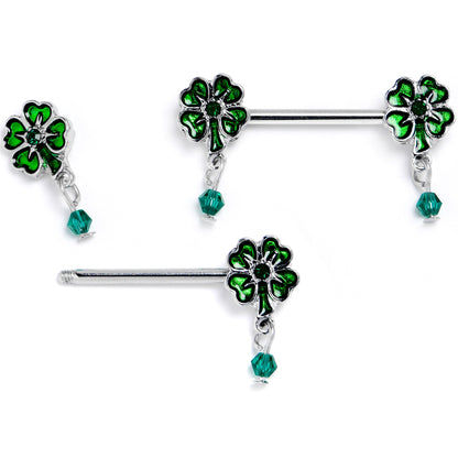14G 9/16 Green Gem Shamrock Glam St Patricks Dangle Nipple Ring Set