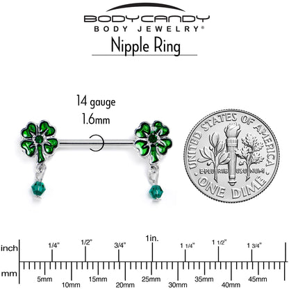 14G 9/16 Green Gem Shamrock Glam St Patricks Dangle Nipple Ring Set