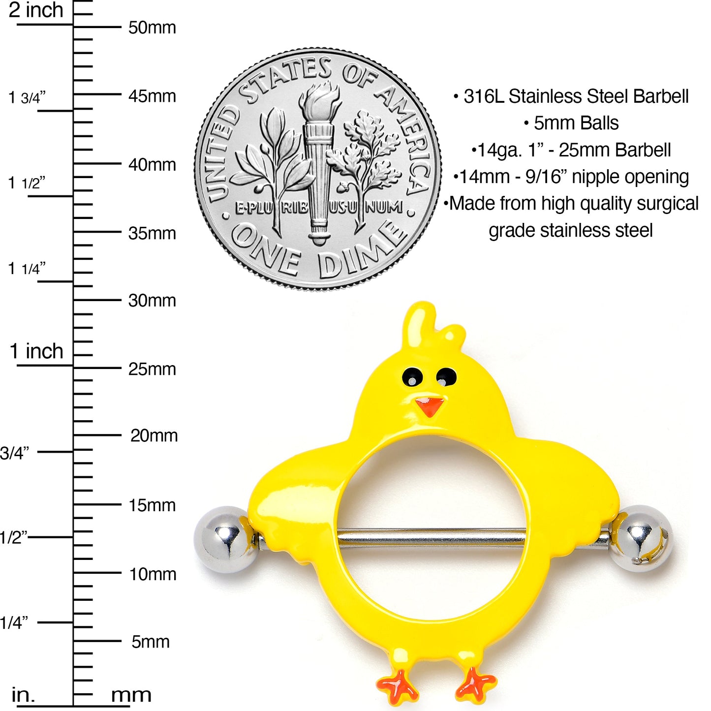 14G 9/16 Little Yellow Chicks Nipple Shield Set