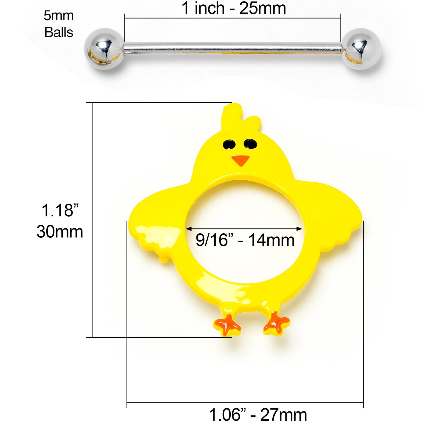 14G 9/16 Little Yellow Chicks Nipple Shield Set
