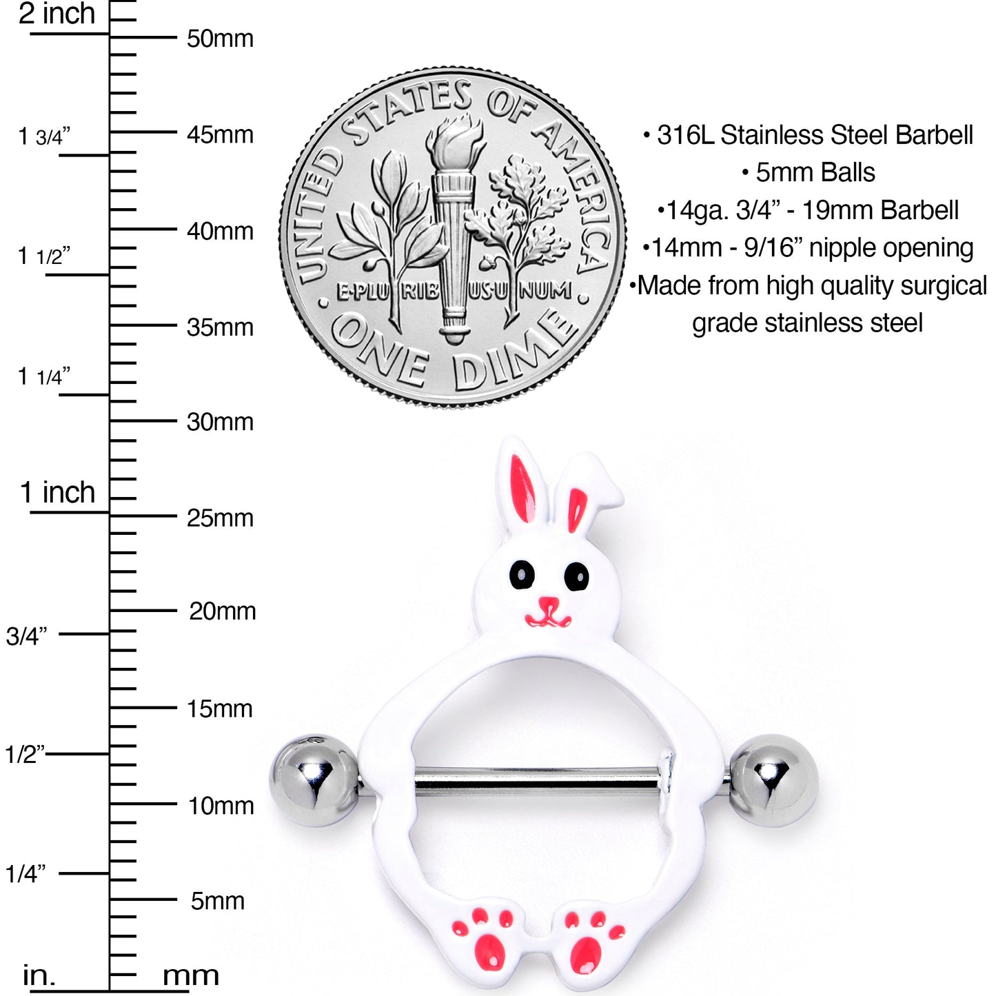 14G 9/16 Bunny White Rabbit Nipple Shield Set