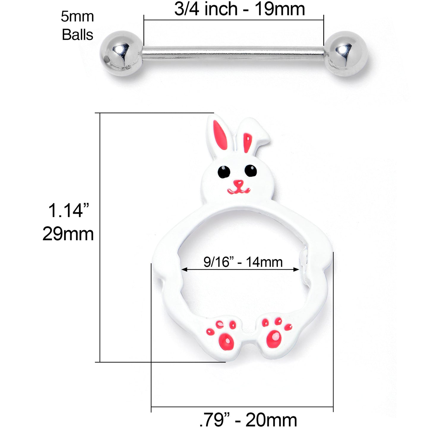 14G 9/16 Bunny White Rabbit Nipple Shield Set