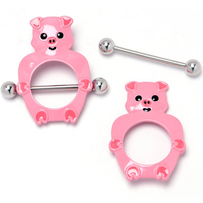 14G 9/16 Happy Pink Pigs Nipple Shield Set