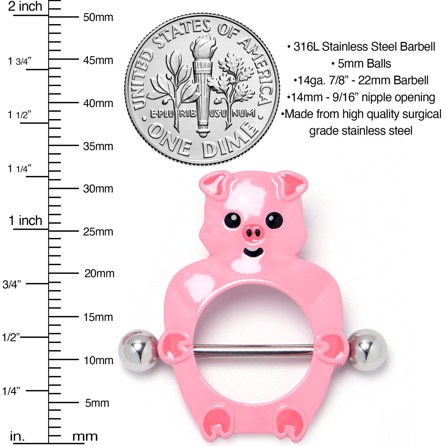 14G 9/16 Happy Pink Pigs Nipple Shield Set