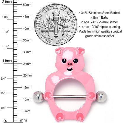 14G 9/16 Happy Pink Pigs Nipple Shield Set