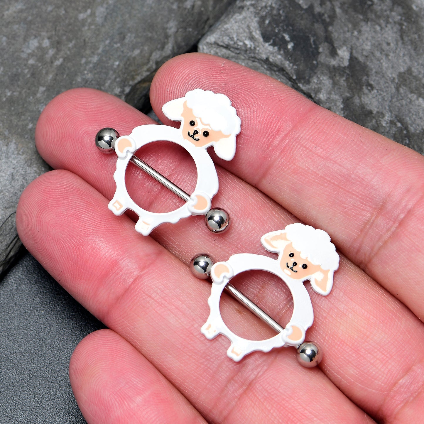 14G 9/16 Sweetheart Sheep White Nipple Shield Set