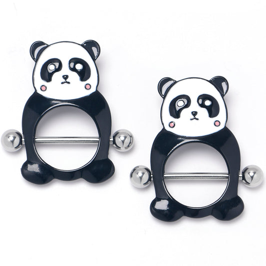 14G 9/16 Panda Bear Black White Nipple Shield Set