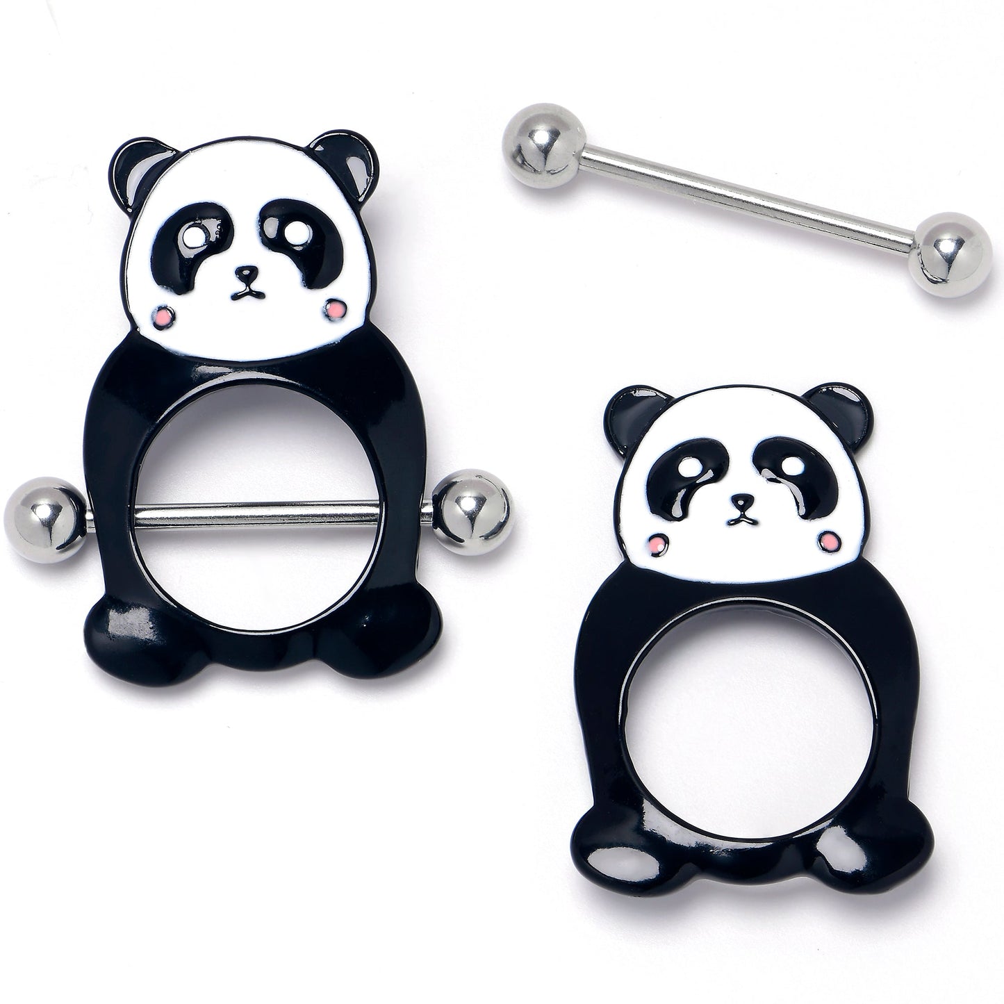 14G 9/16 Panda Bear Black White Nipple Shield Set