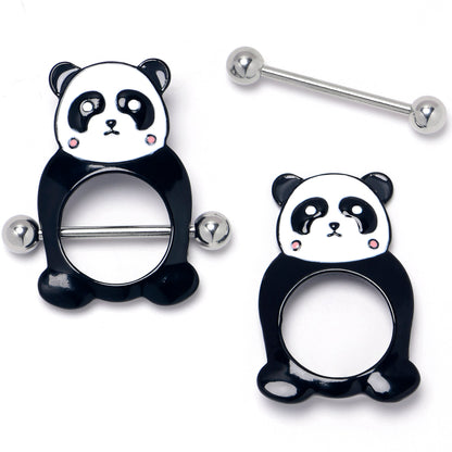 14G 9/16 Panda Bear Black White Nipple Shield Set