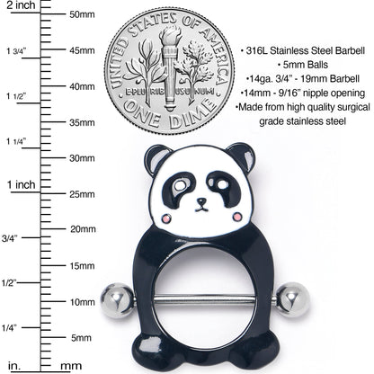 14G 9/16 Panda Bear Black White Nipple Shield Set